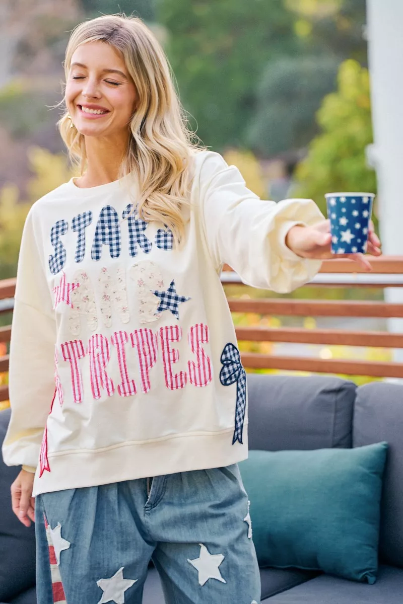 BiBi 4th Of July Stars And Stripes Patches Sweatshirt, image 19