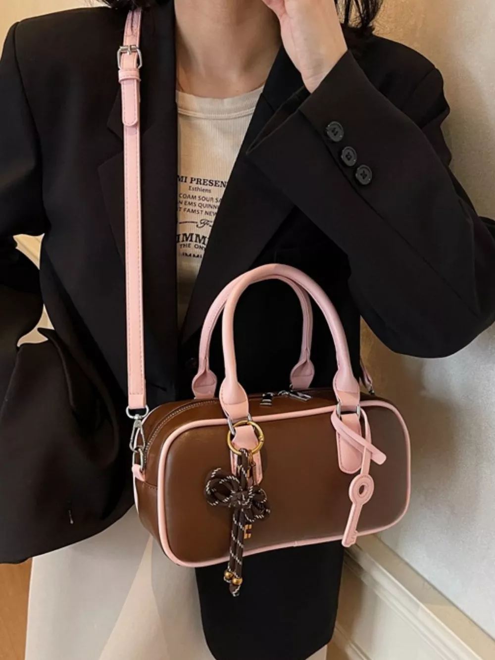 Barrel Crossbody Bag with Key Charm, image 7
