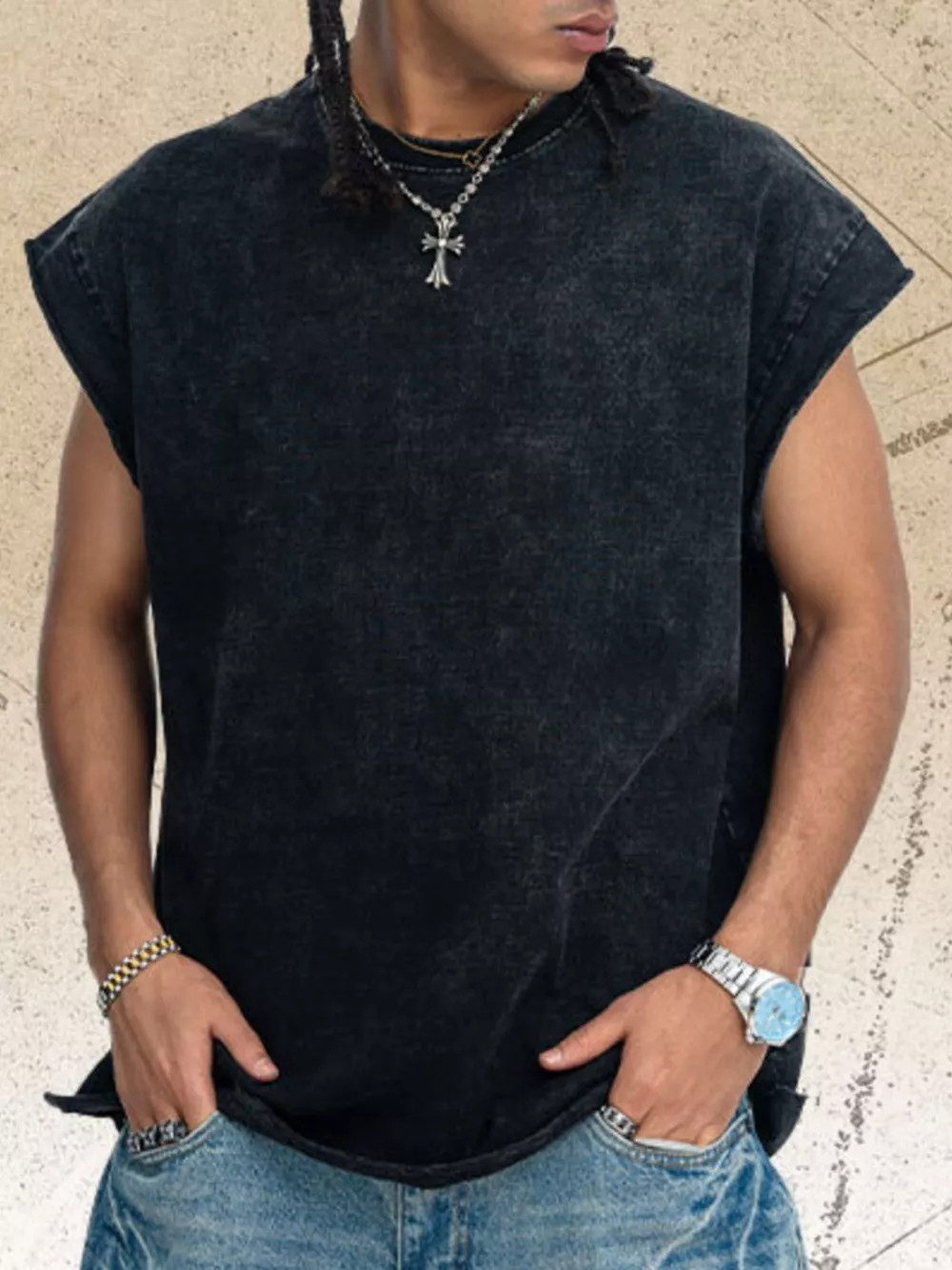Men's Washed Round Neck Tank