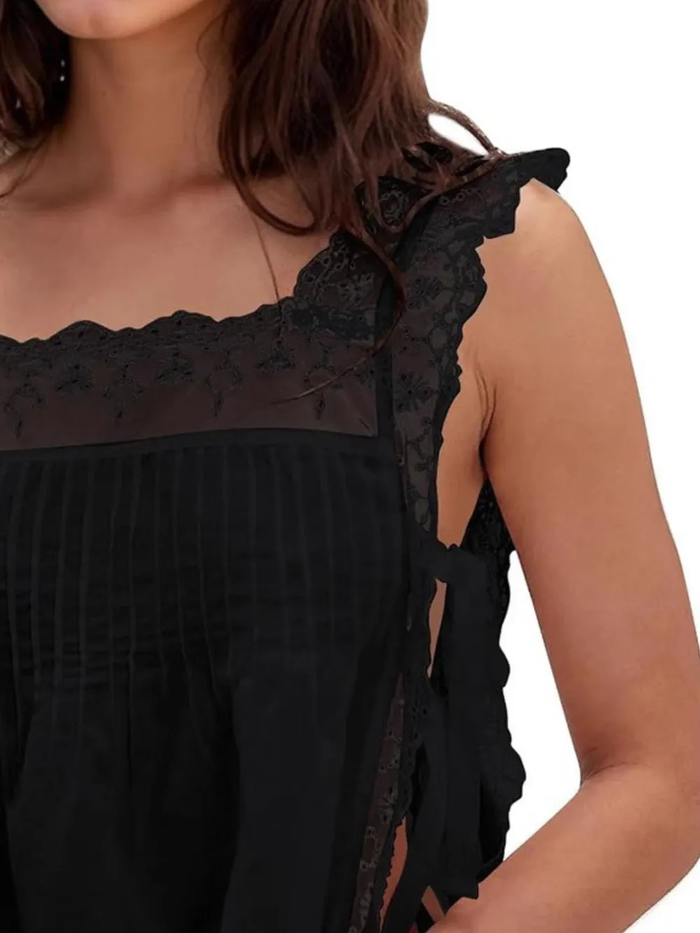 Lace-Trimmed Eyelet Square Neck Top, image 7