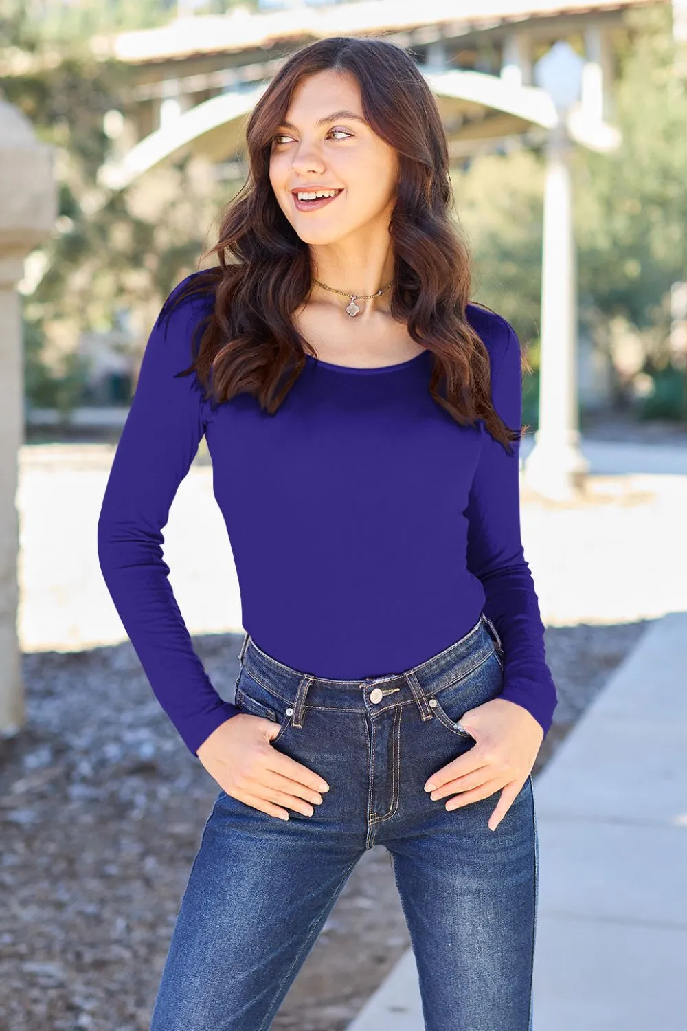 Full Size Round Neck Long Sleeve Bodysuit, image 5