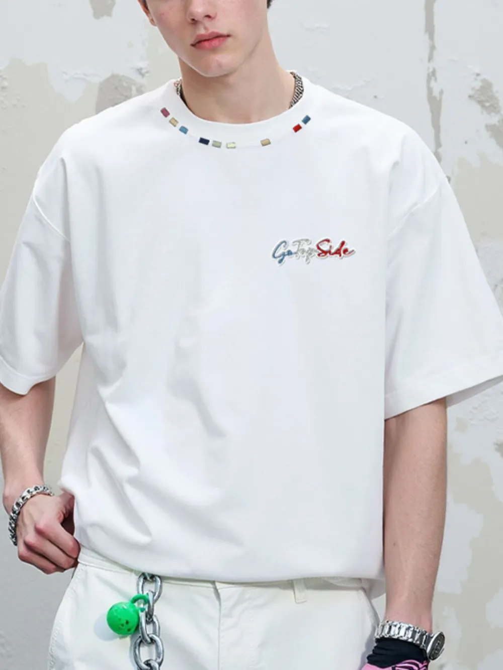 Men's Plus Size Embroidered Round Neck Half Sleeve T-Shirt, image 2