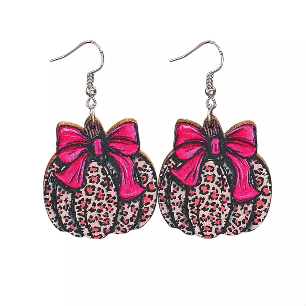 Halloween Pumpkin Leopard Print Bow Earrings, image 4