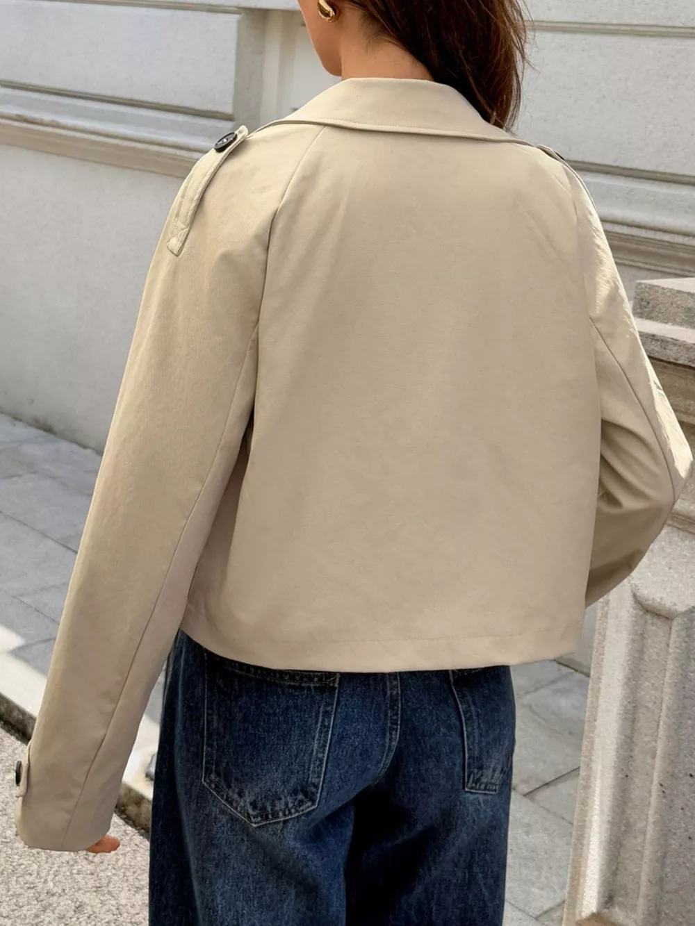 Cropped Double-Breasted Raglan Sleeve Jacket, image 5