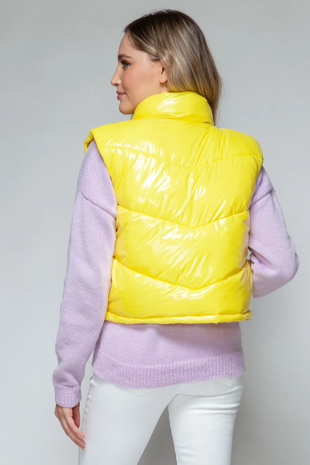 Zip Up Turtleneck Shiny Quilted Vest, image 3