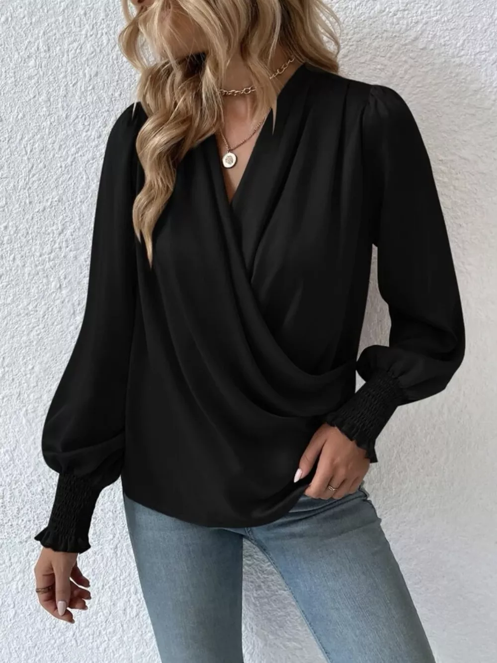 Ruched Surplice Long Sleeve Blouse, image 7