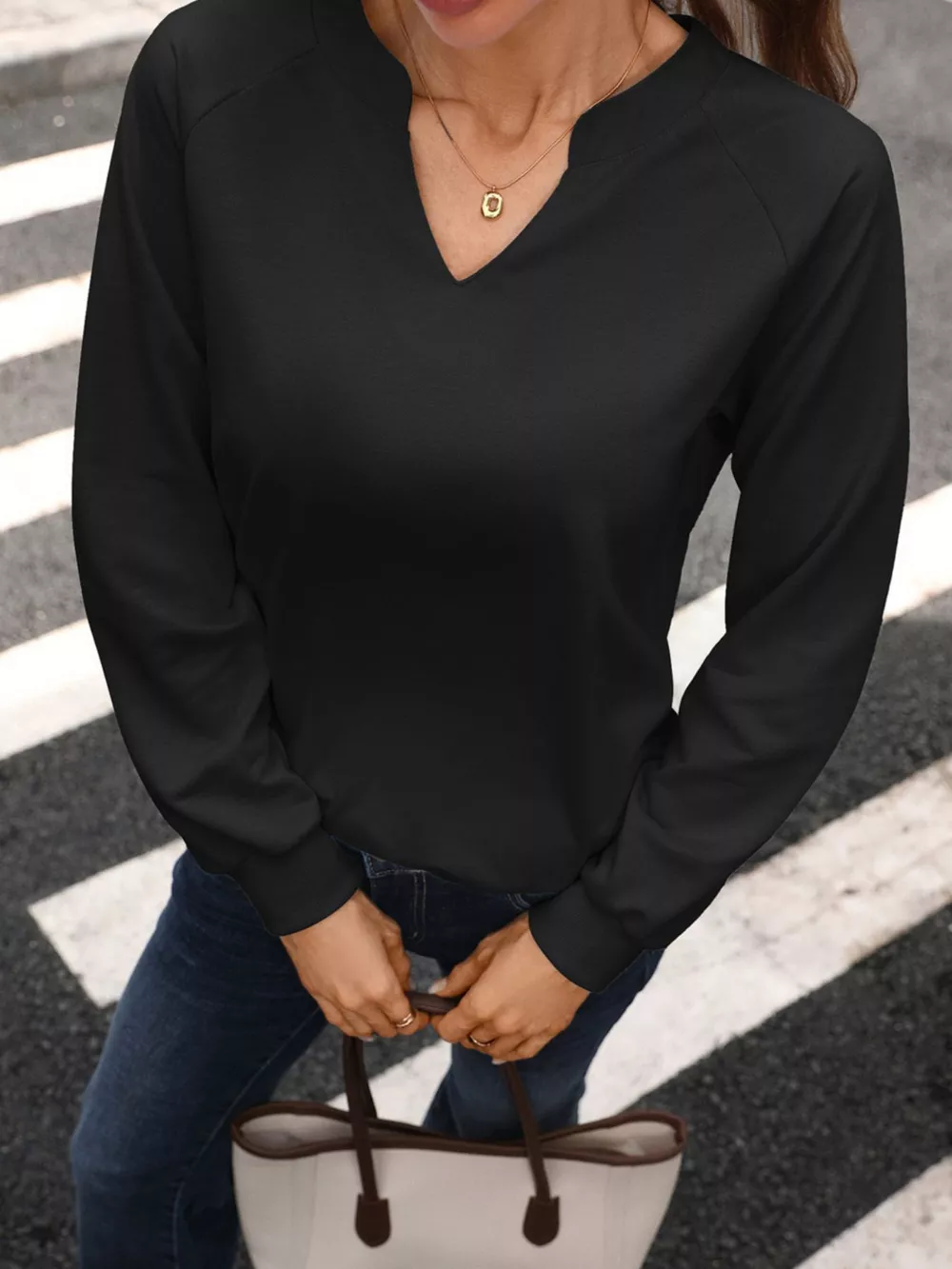 Notched Raglan Sleeve Sweatshirt, image 5