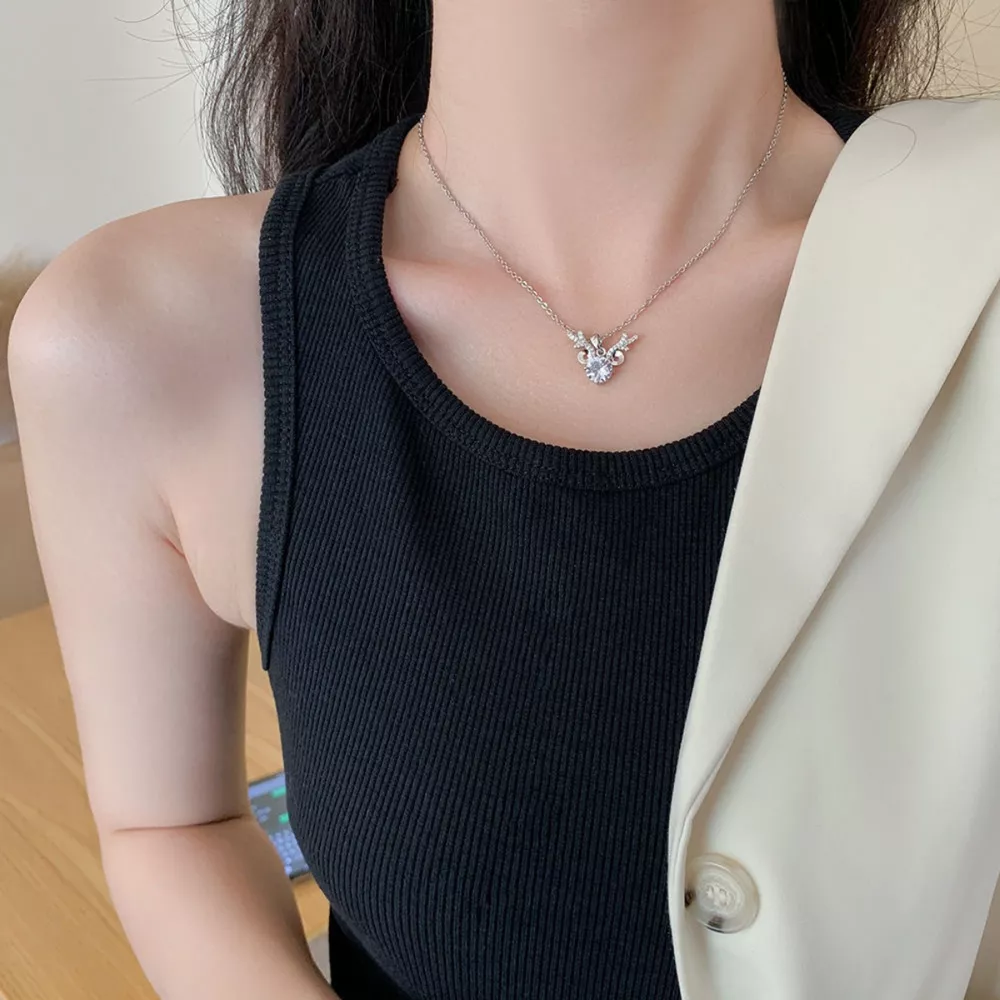 1 Carat Moissanite 925 Sterling Silver Antlers Necklace, image 2