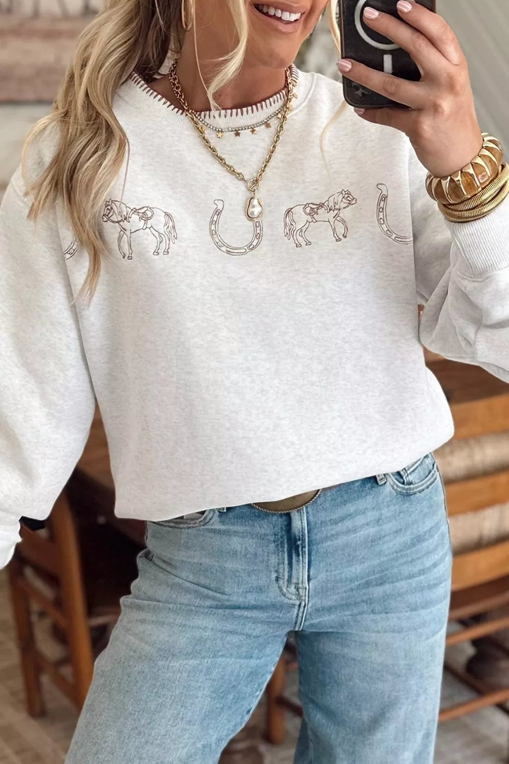Graphic Round Neck Casual Sweatshirt, image 3