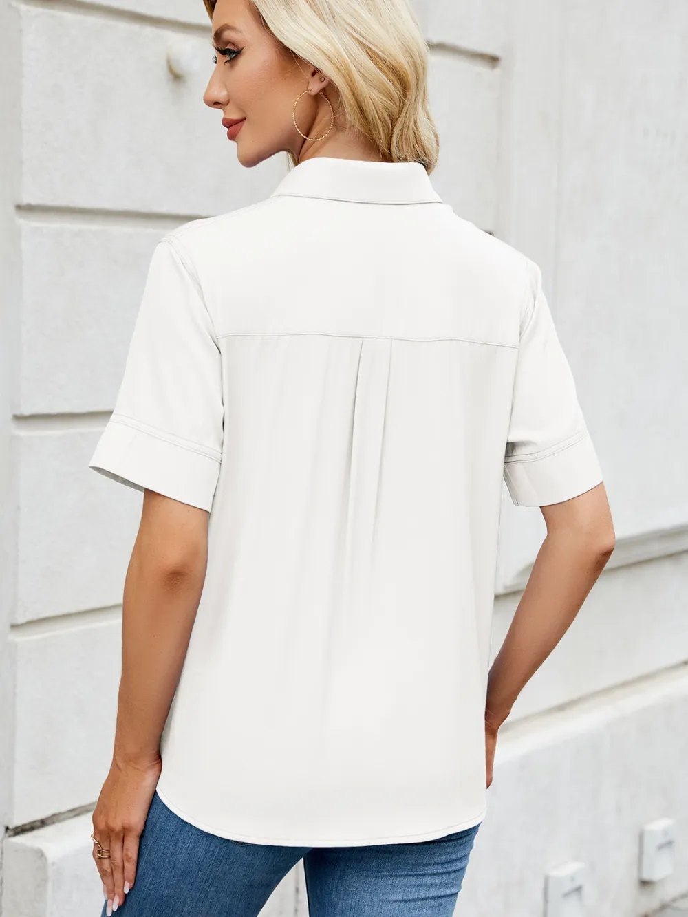 Collared Neck Short Sleeve Shirt, image 3