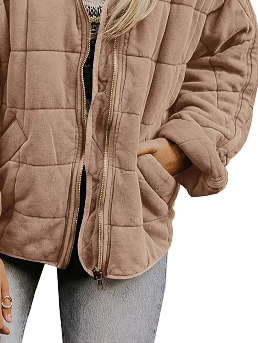 Full Size Zip Up Quilted Bomber Jacket Plus Size, image 11