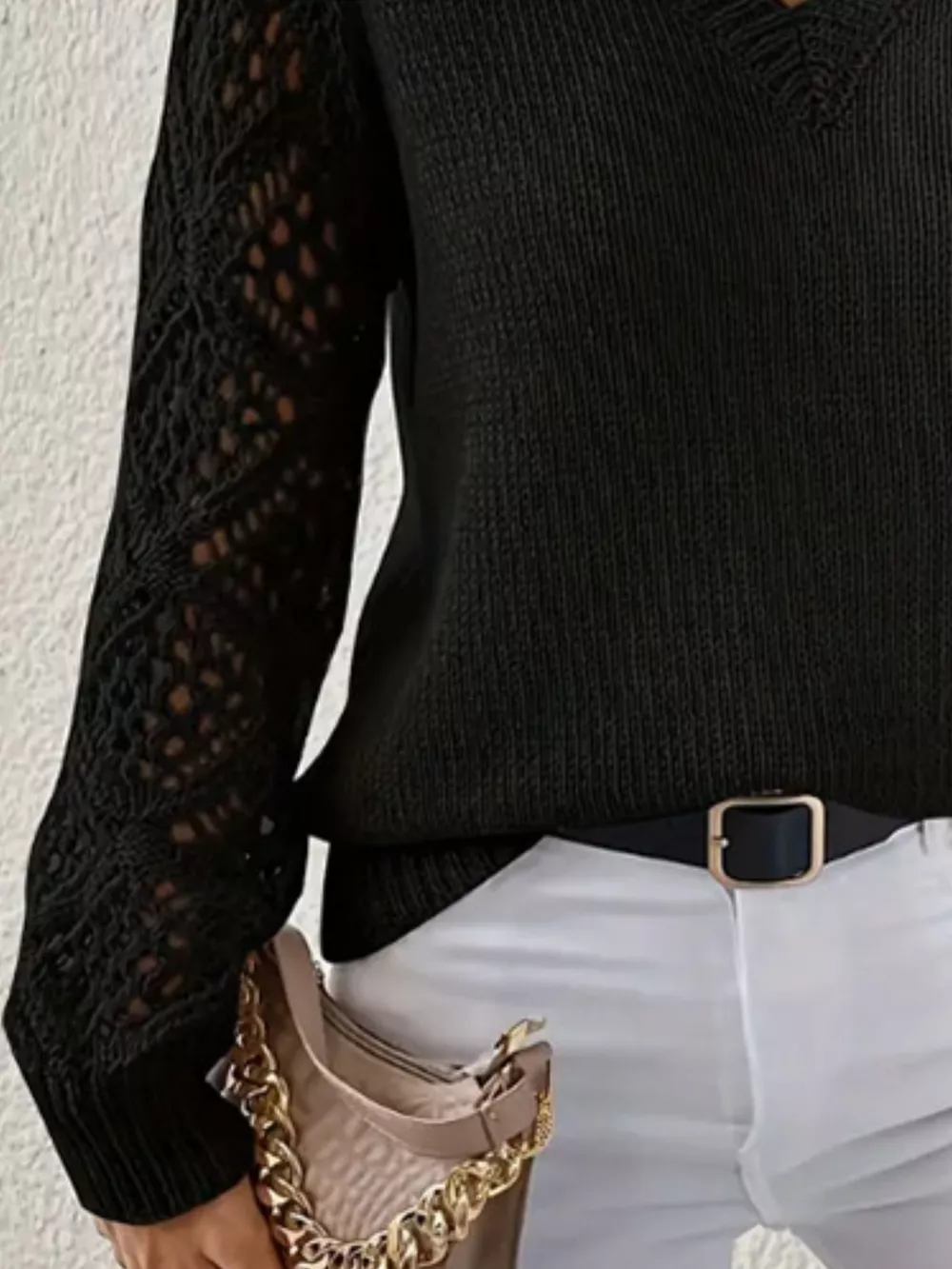 V-Neck Hollow-Out Sleeve Knit Sweater, image 3