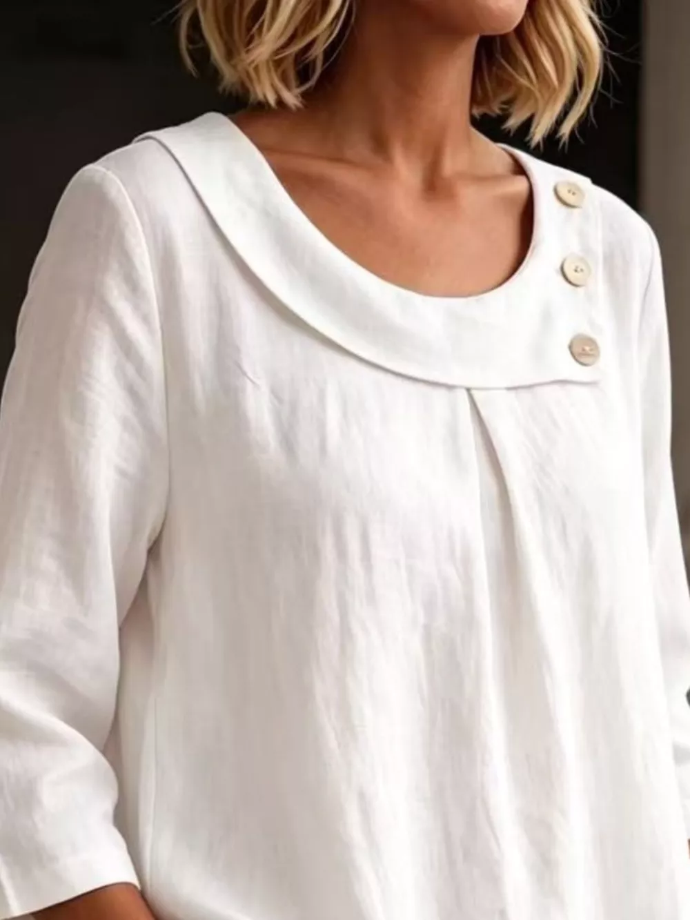 Linen Blend Blouse with Decorative Buttons, image 5
