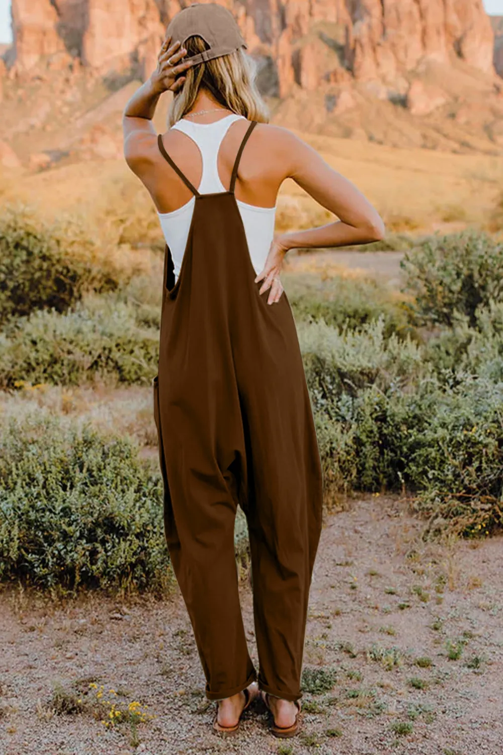 Full Size V-Neck Sleeveless Jumpsuit with Pockets, image 4