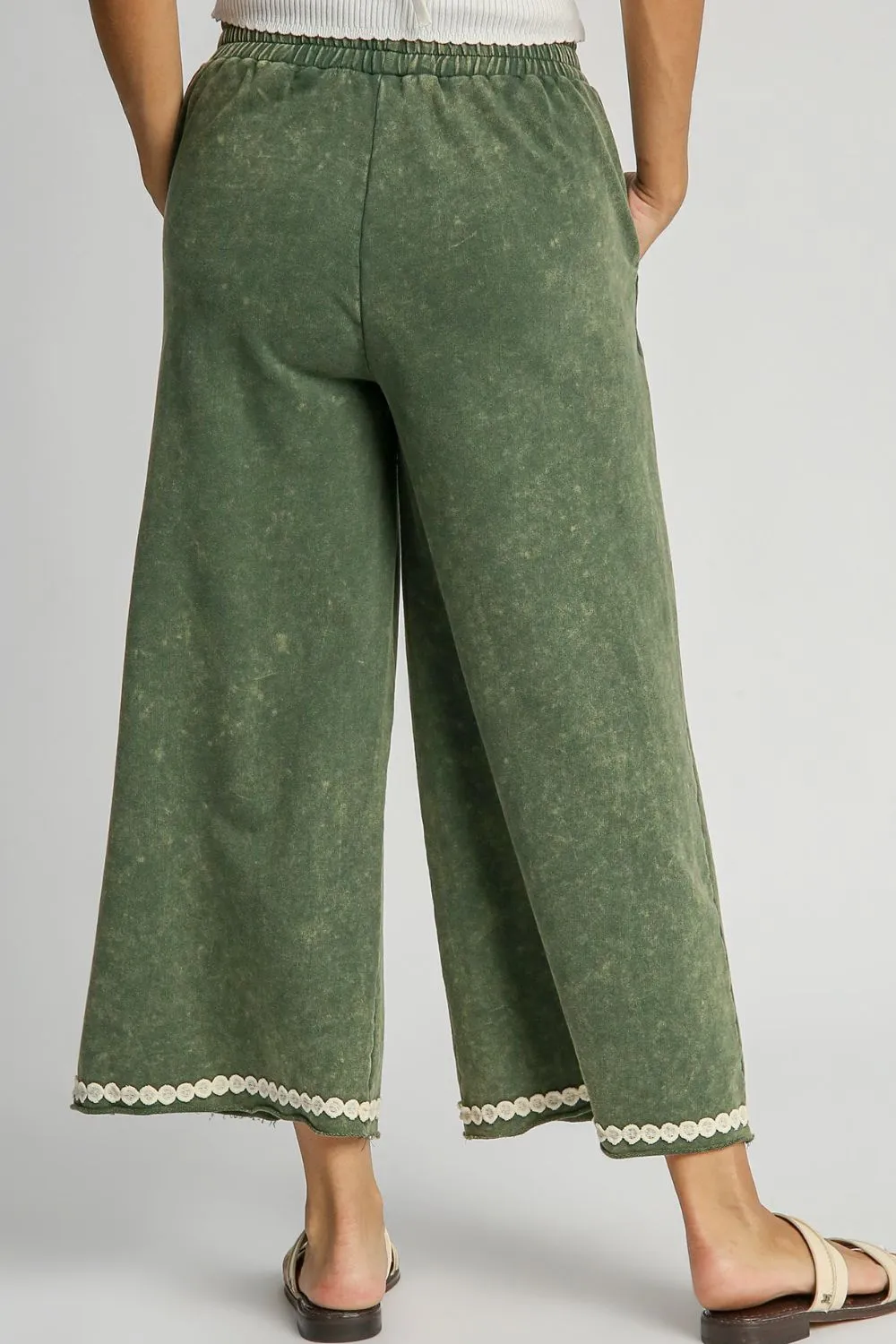 Full Size Peace Lace Applique Mineral Wash Wide Leg Pants Plus Size, image 3