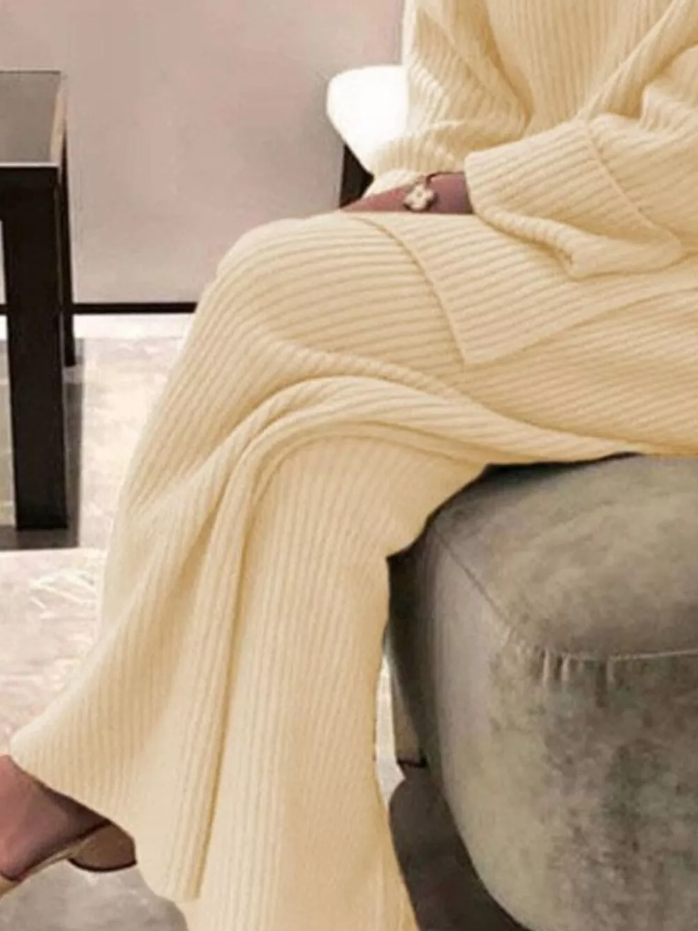 Full Size Ribbed Knit Relaxed Fit Top and Pants Sweater Set Plus Size, image 6