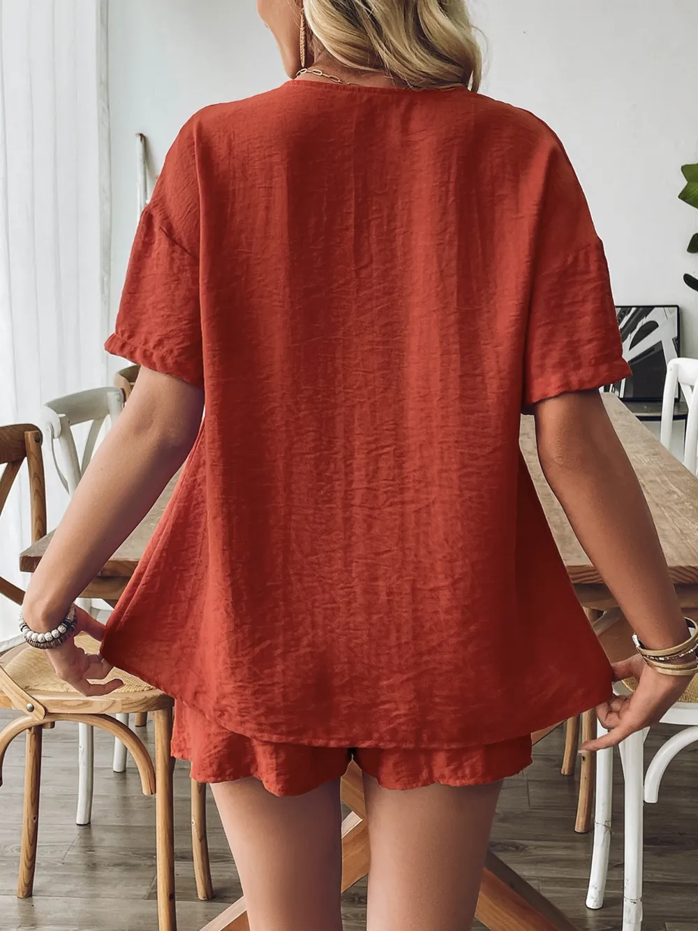 Tie Front Short Sleeve Top and Shorts Set, image 3