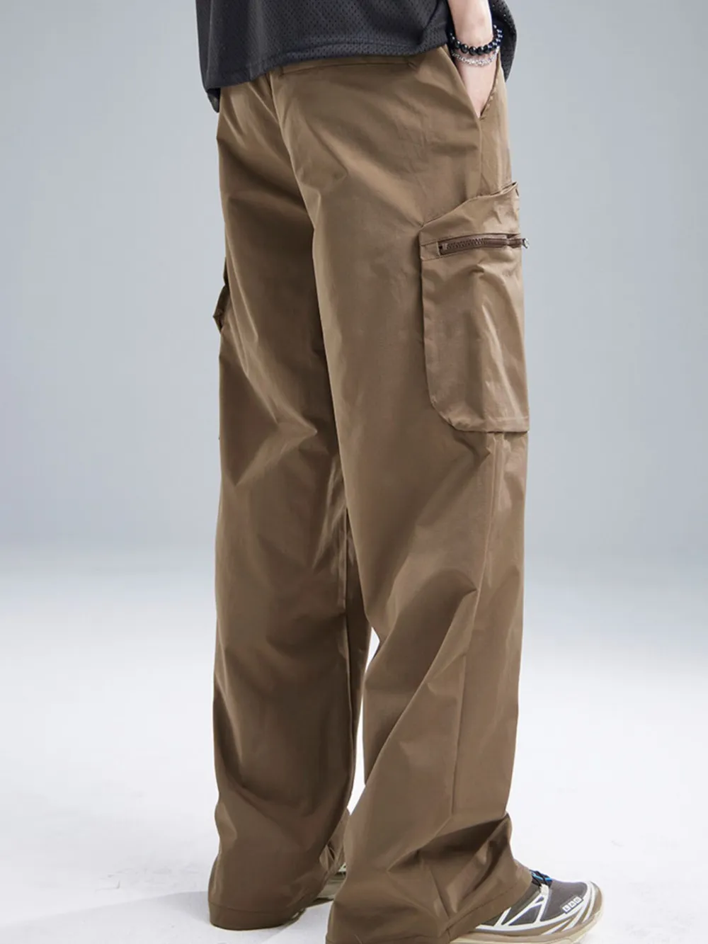 Men's Multi-Pocket Cargo Wide Leg Pants with Drawstring Waist, image 9