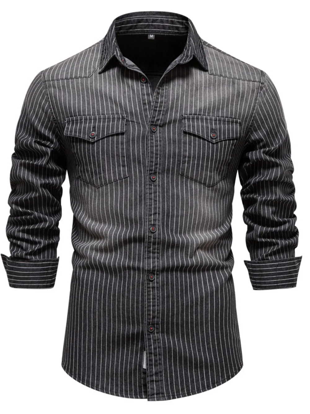 Men's Striped Collared Neck Button Down Denim Shirt