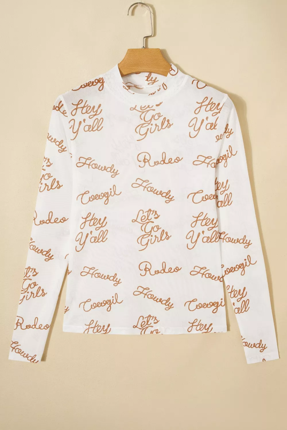 Howdy Hey Yall Mesh High Neck Long Sleeve Top, image 2