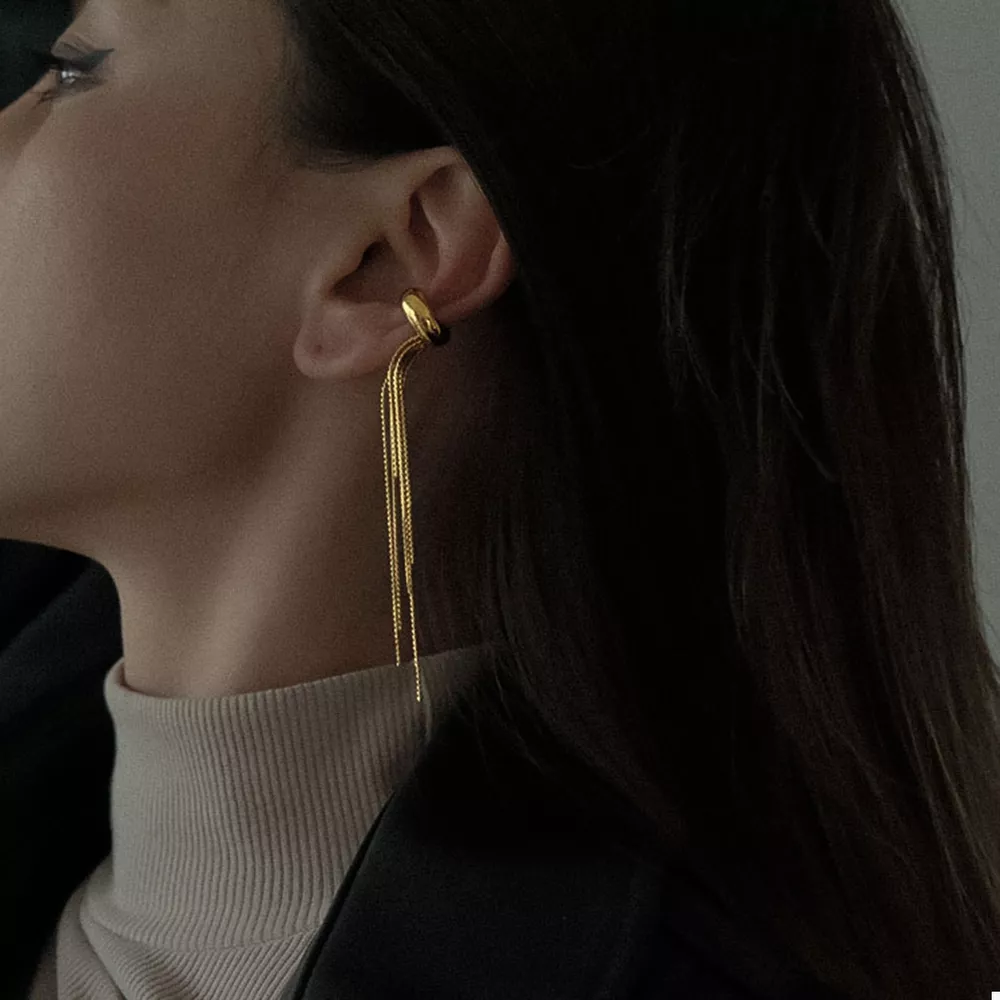 18K Gold-Plated Chain Fringe Earrings, image 2