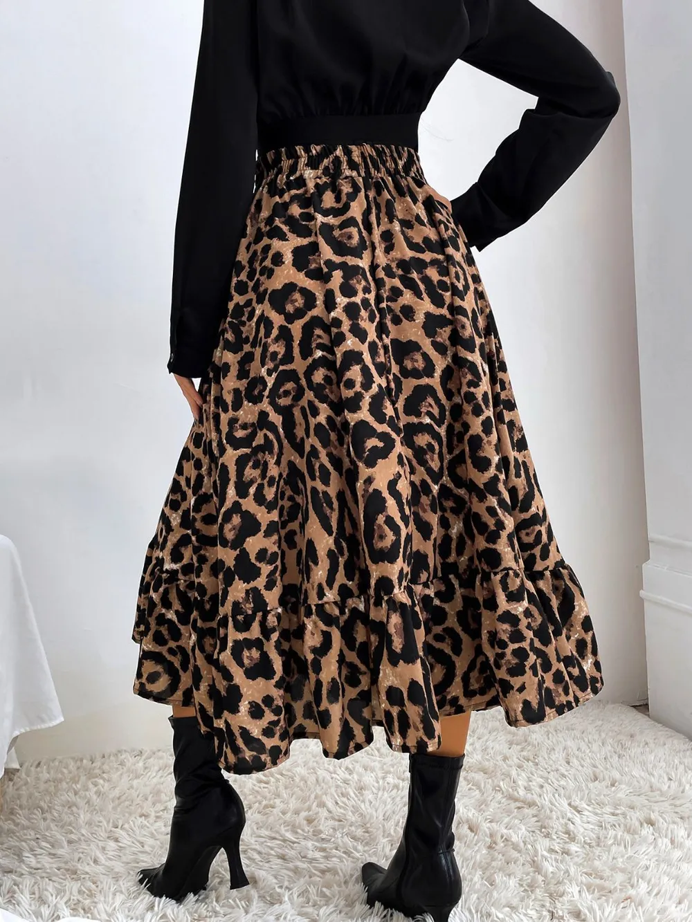 Printed Elastic Waist Midi Skirt, image 4