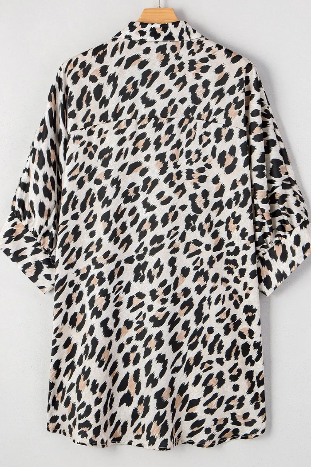 Leopard Print Buttoned 3/4 Sleeve Loose Fit Shirt, image 2