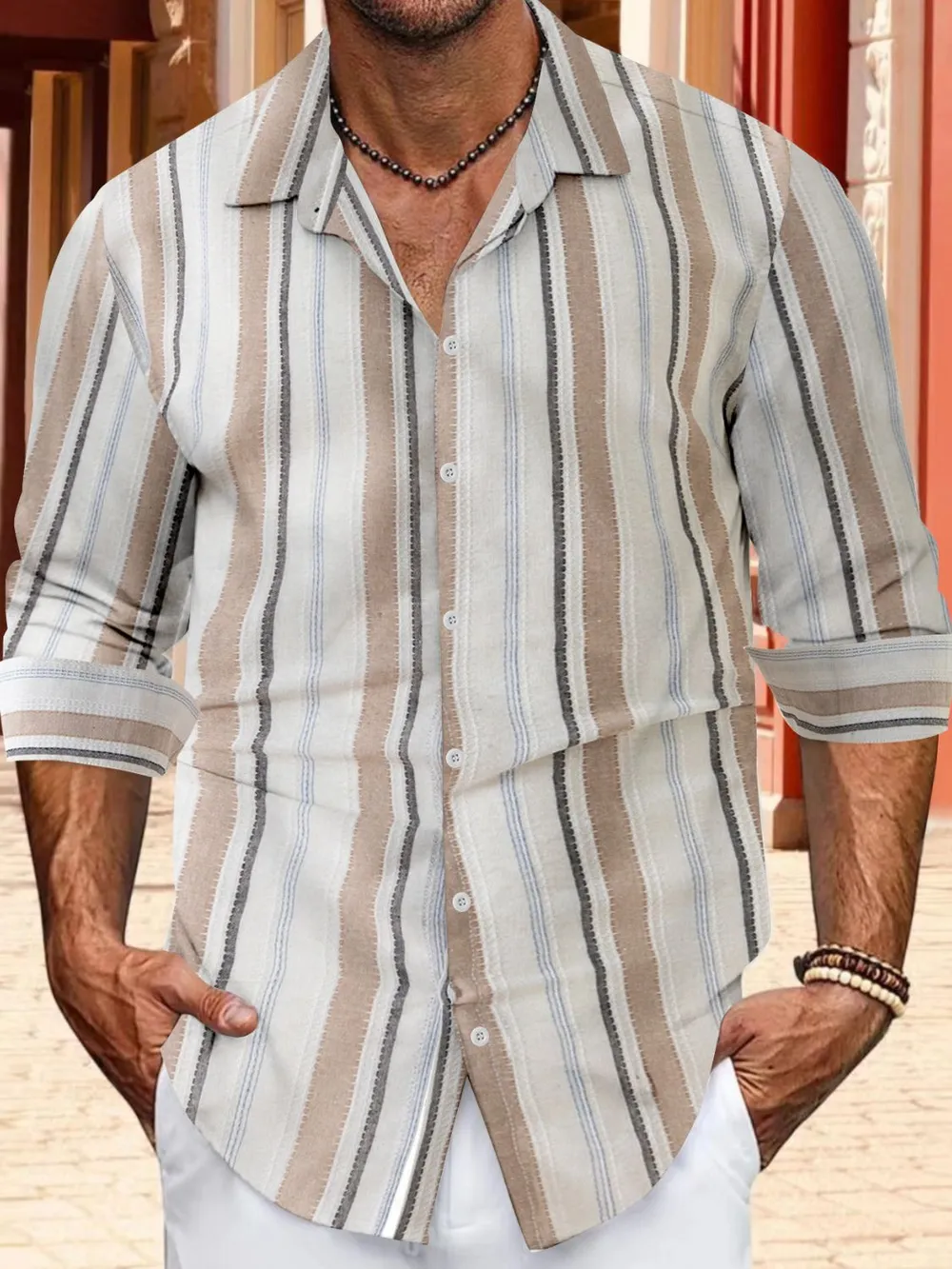 Men's Full Size Striped Button Up Long Sleeve Shirt Plus Size, image 5