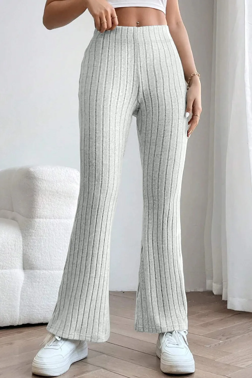 Full Size Ribbed High Waist Flare Pants, image 8