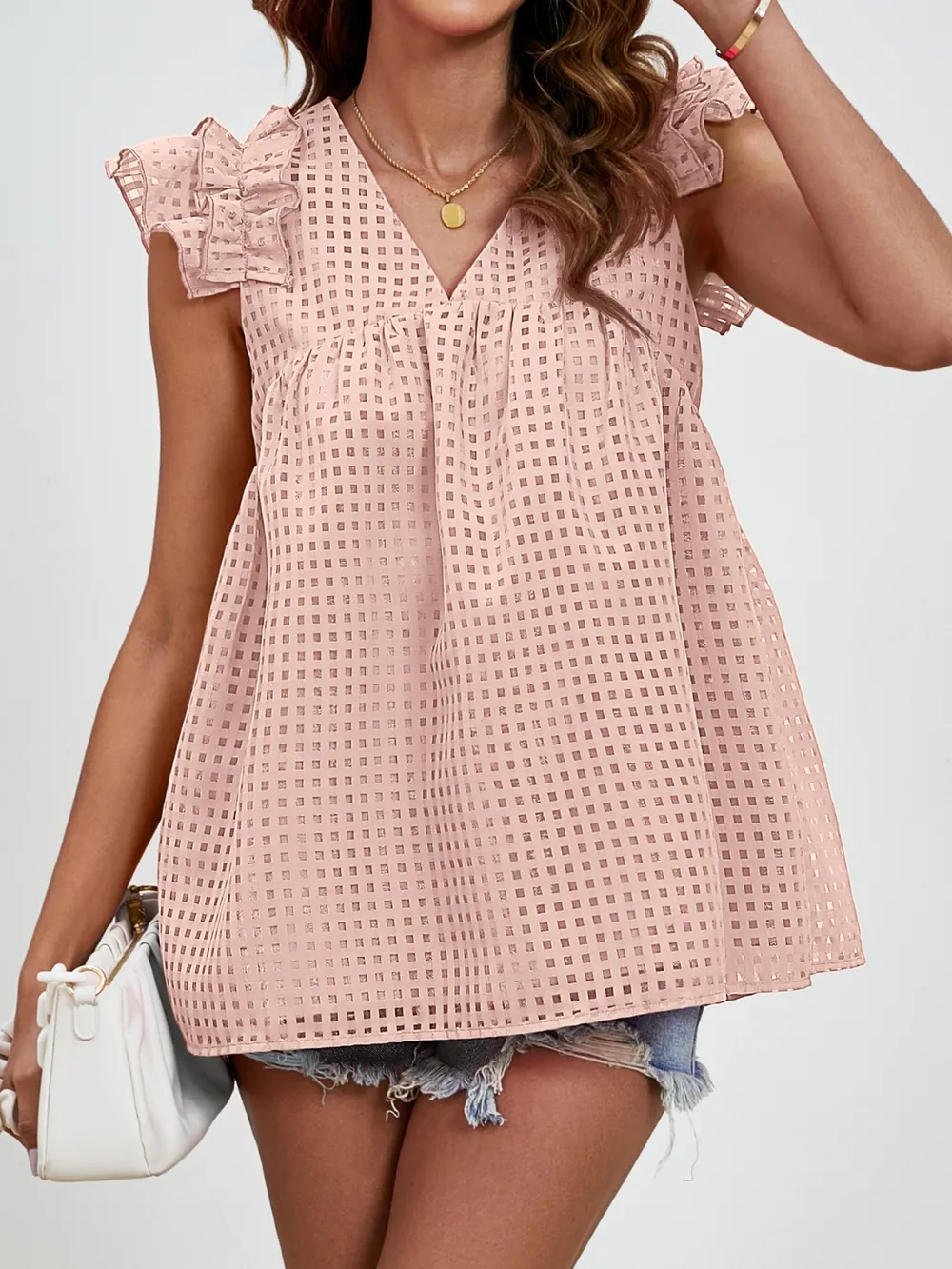 Ruched V-Neck Cap Sleeve Blouse, image 4