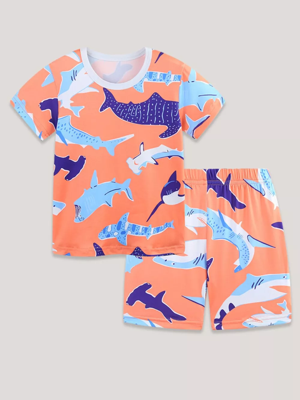 Children's Shark Print Casual Tee and Shorts Set, image 2