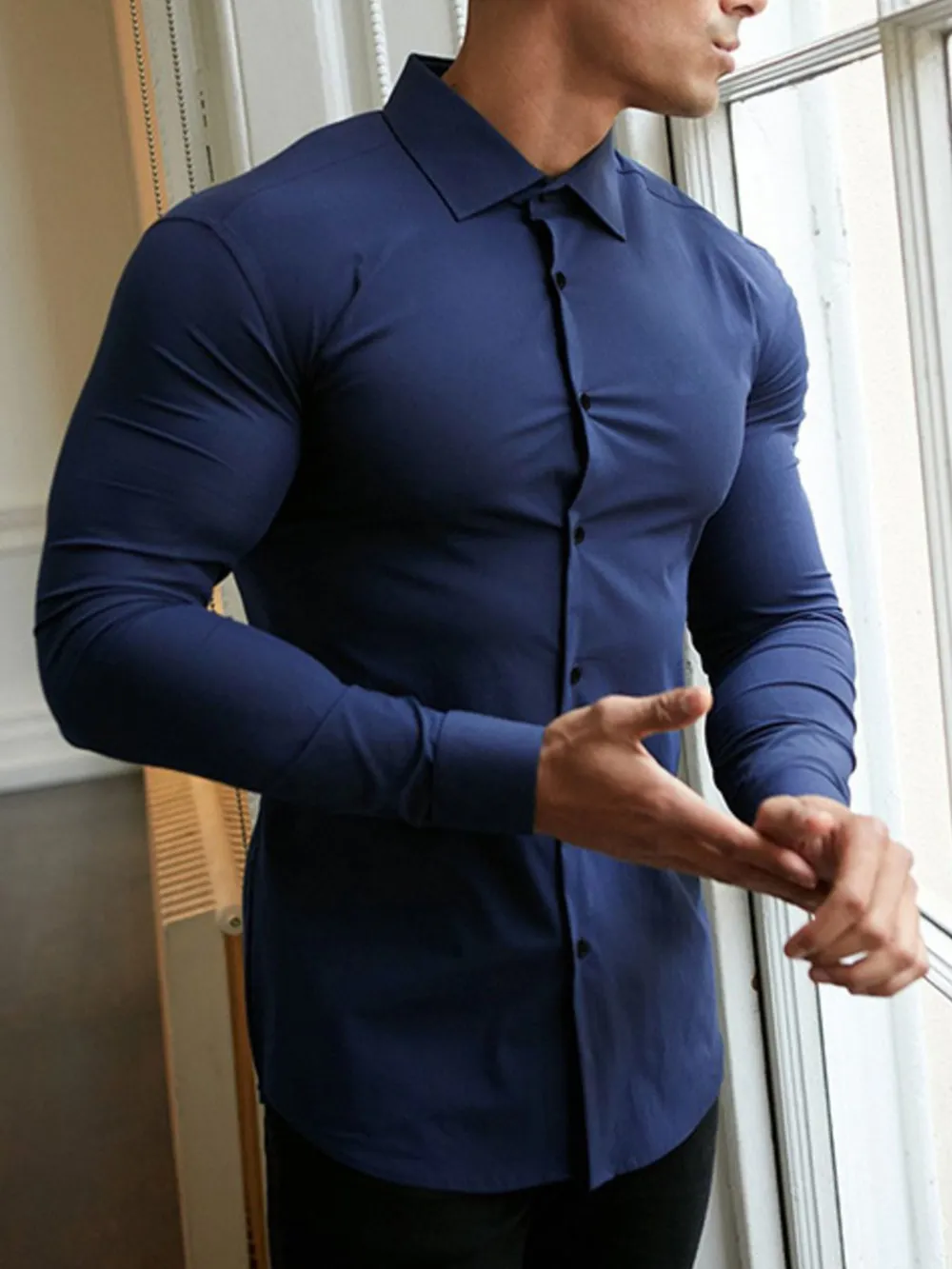 Men's Plus Size Button Up Long Sleeve Shirt, image 3