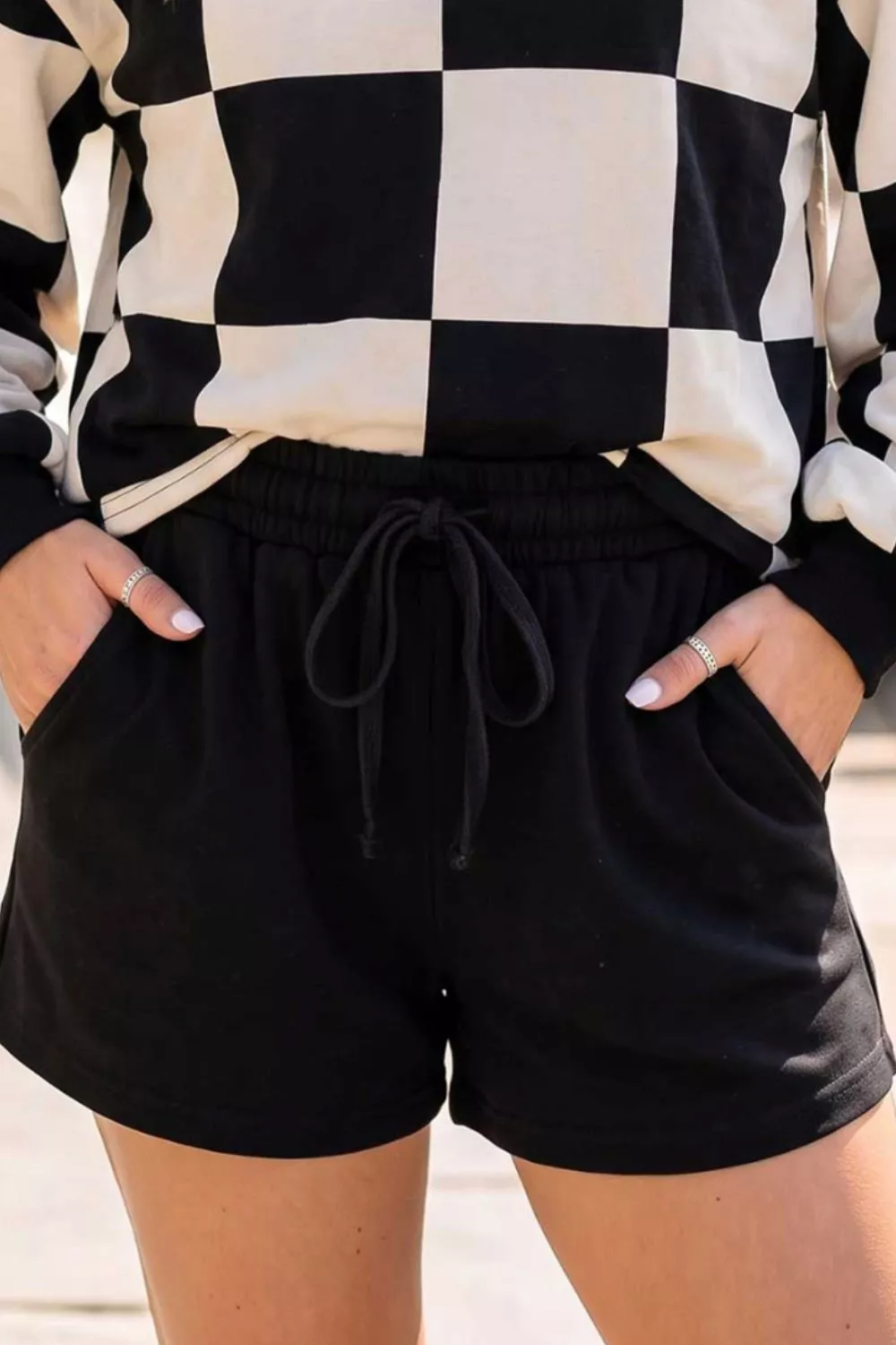 Checkerboard Print Sweatshirt and Shorts Set, image 2