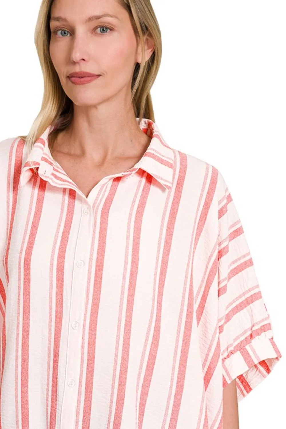 Woven Yarn-Dye Stripe Oversized Button Down Shirt, image 2