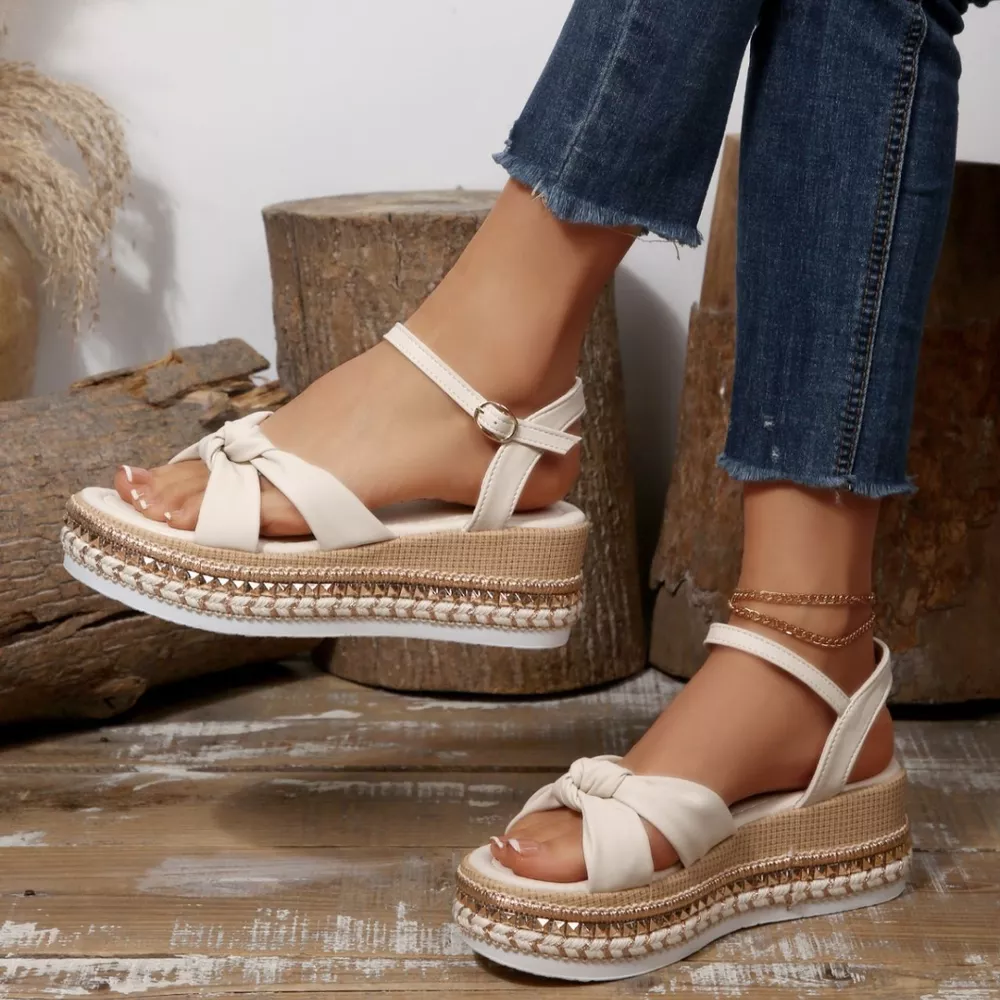 Bow Knot Platform Wedge Sandals, image 6