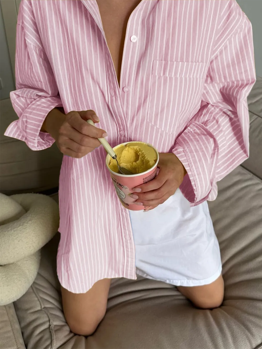 Oversized Striped Button-Down Shirt, image 4