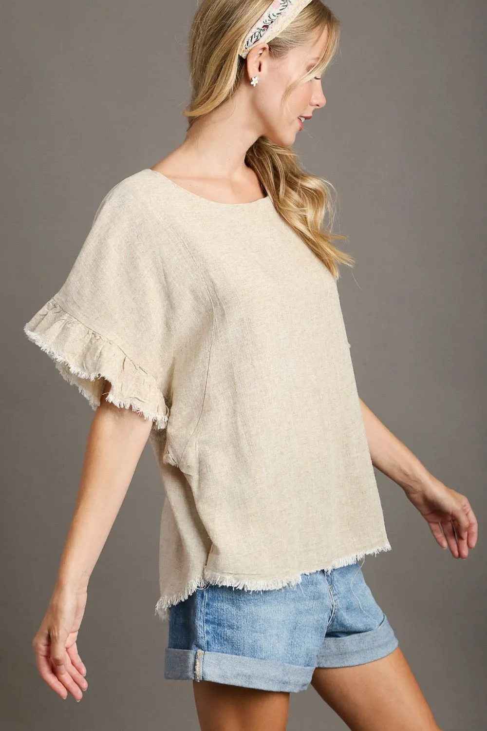 Full Size Raw Hem Ruffle Short Sleeve Blouse Plus Size, image 2