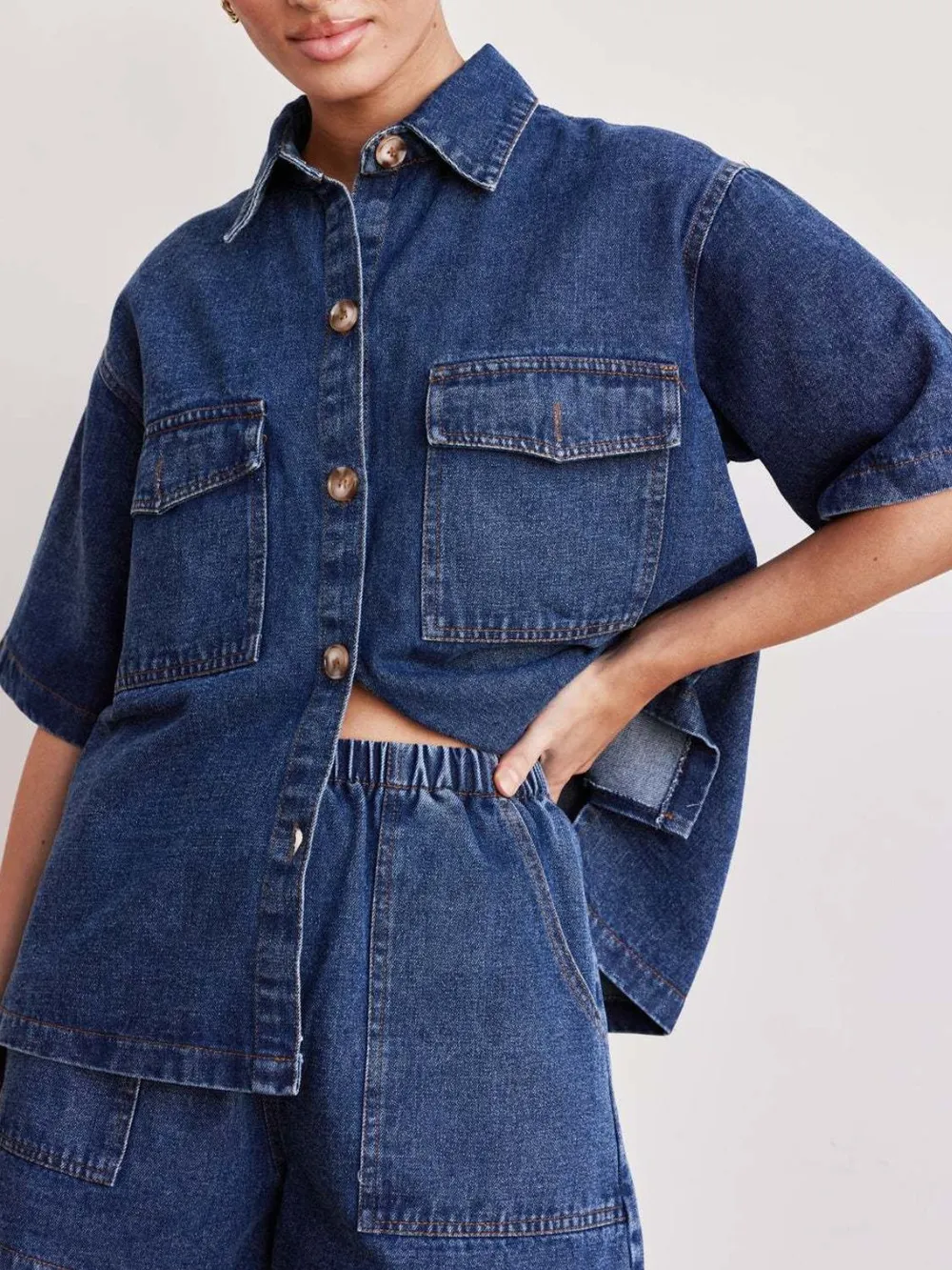 Button Up Half Sleeve Denim Shirt, image 5