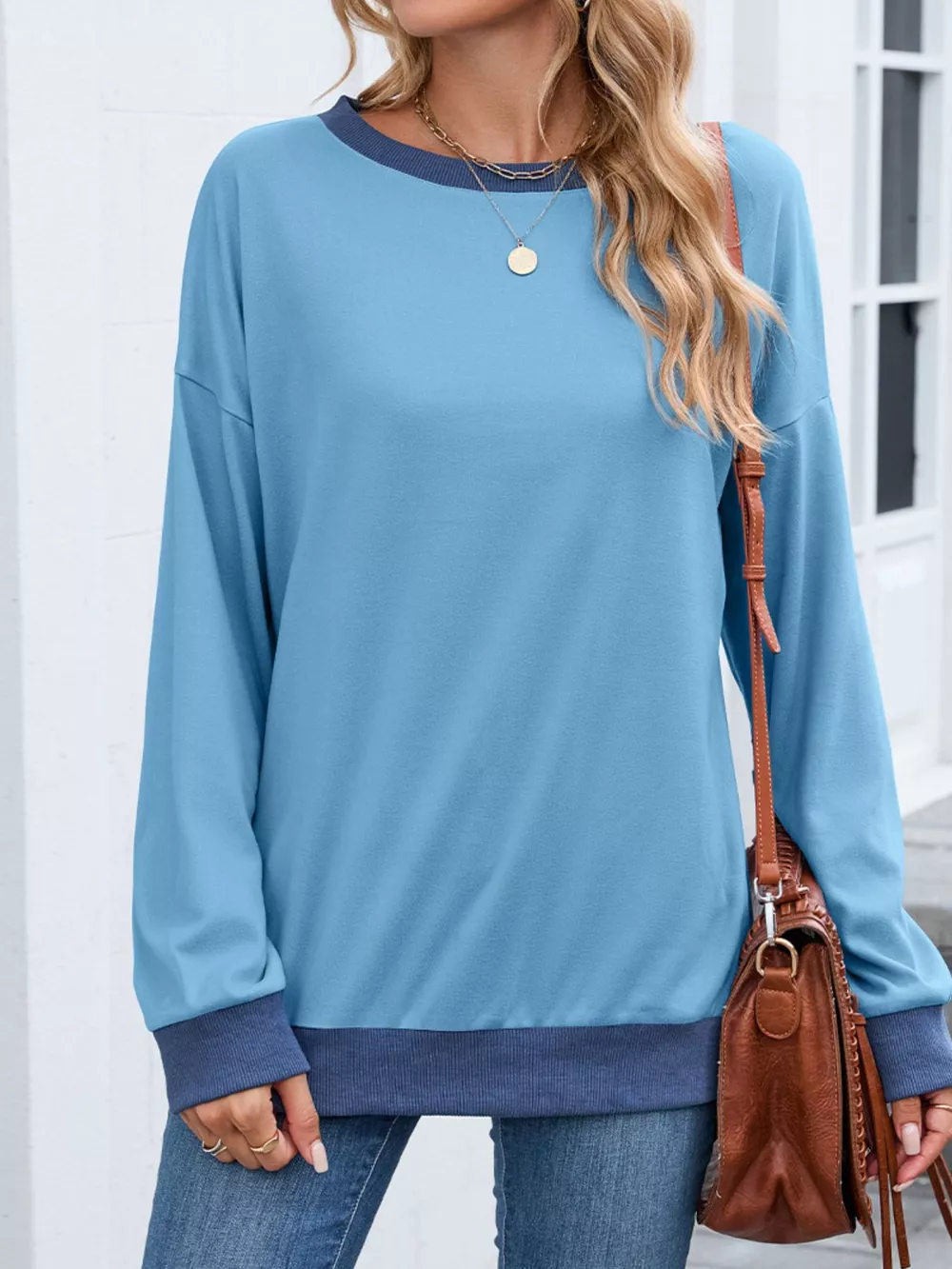 Contrast Trim Long Sleeve Sweatshirt, image 3