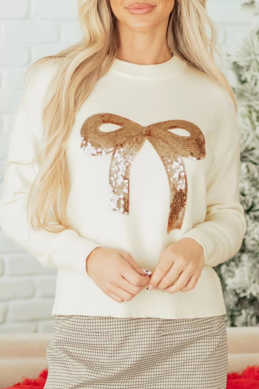 Sequin Bow Embellished Pullover Sweater, image 6
