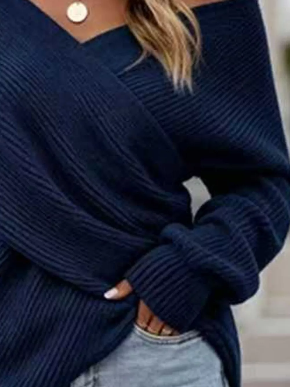 Crisscross Ribbed Knit Long Sleeve Sweater, image 12