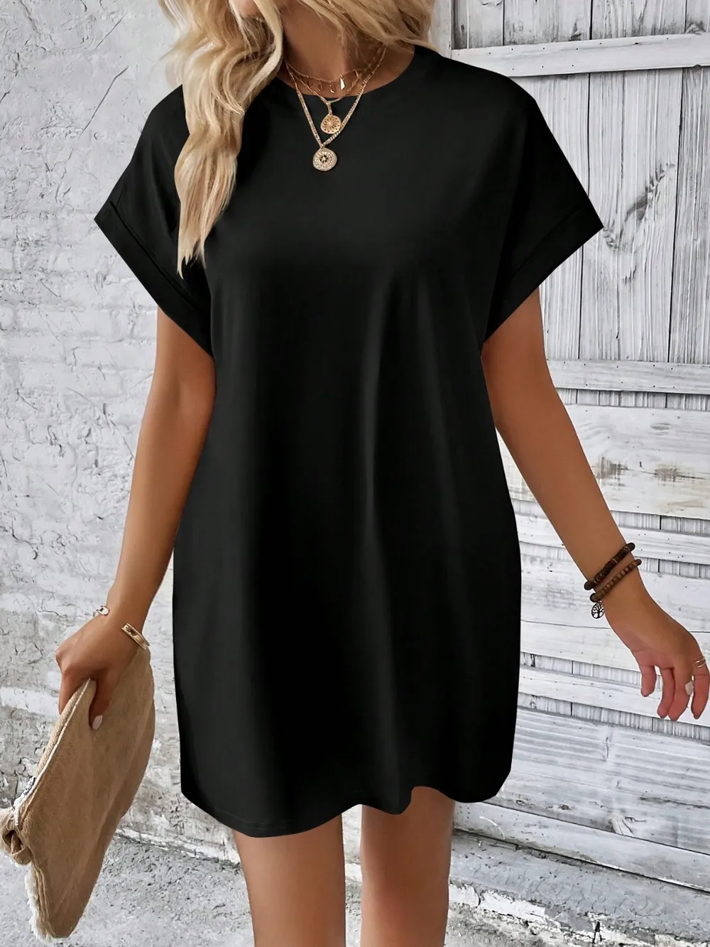 Round Neck Short Sleeve Mini Dress, image 5