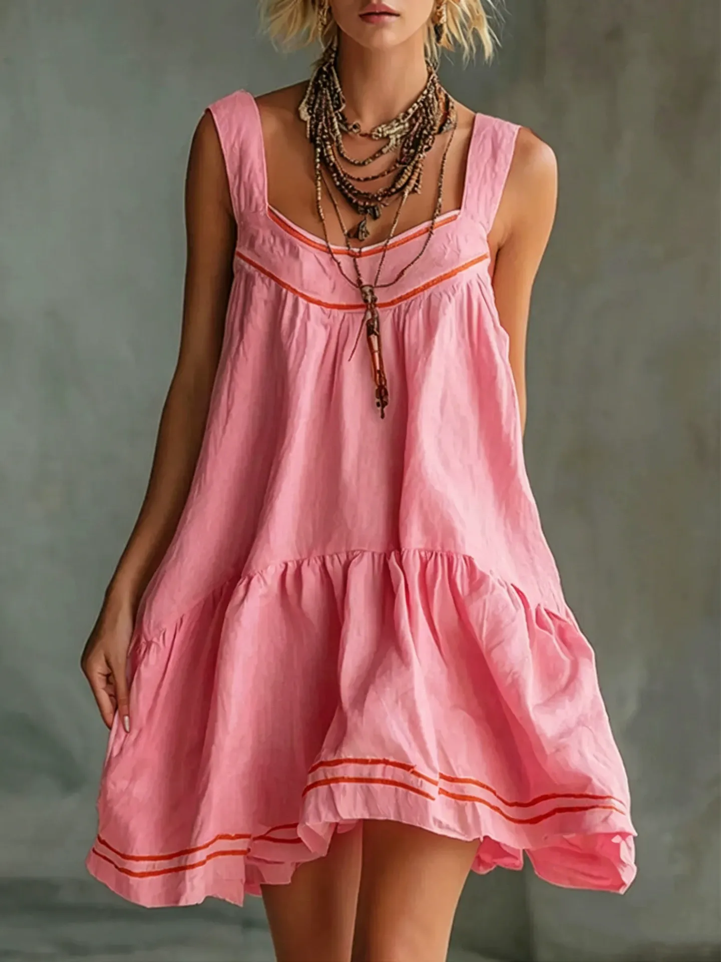 Full Size Sleeveless Tiered Mini Dress Plus Size, image 7