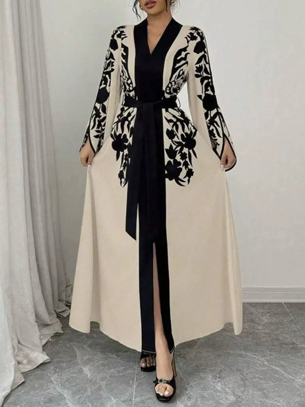 Printed Tie Waist Maxi Dress, image 2
