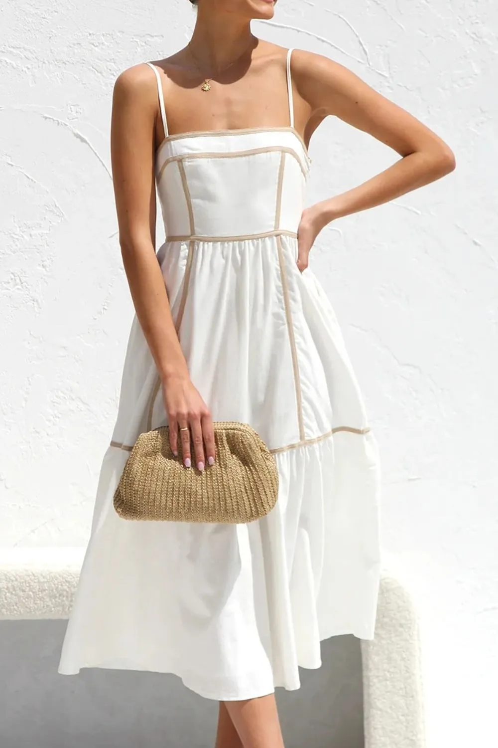 Contrast Trim Square Neck Midi Cami Dress, image 2