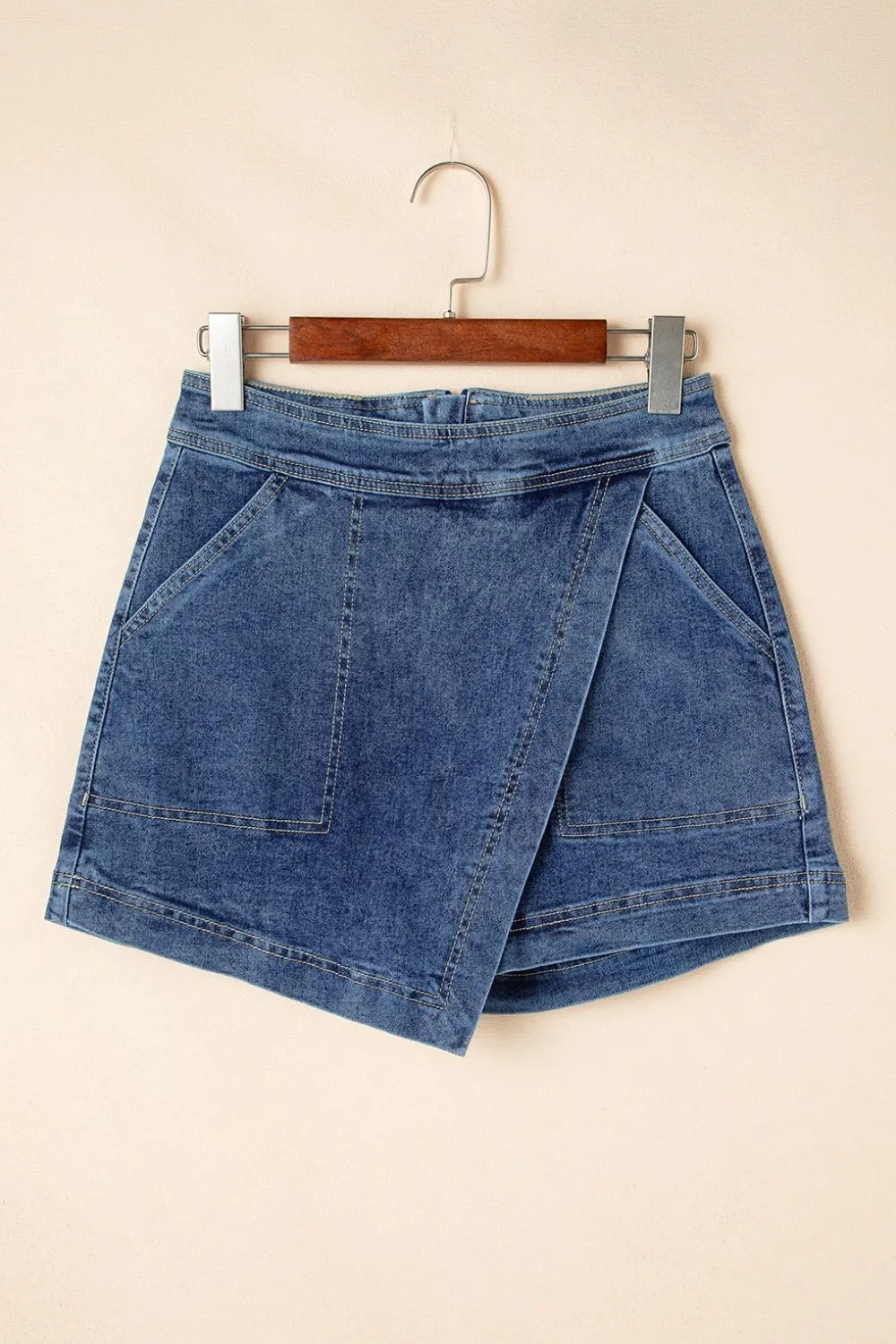 Asymmetrical Denim Skort with Pockets, image 2