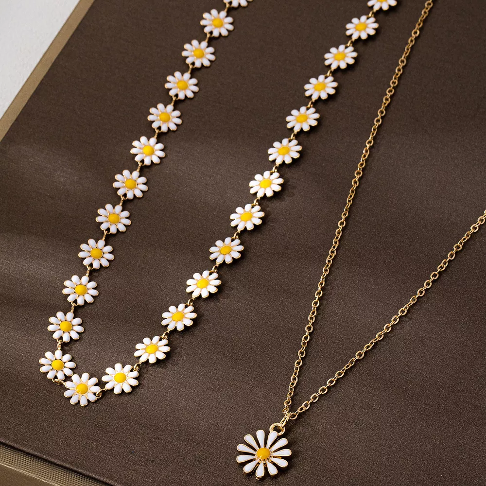 2 Piece 18K Gold-Plated Daisy Necklace, image 2