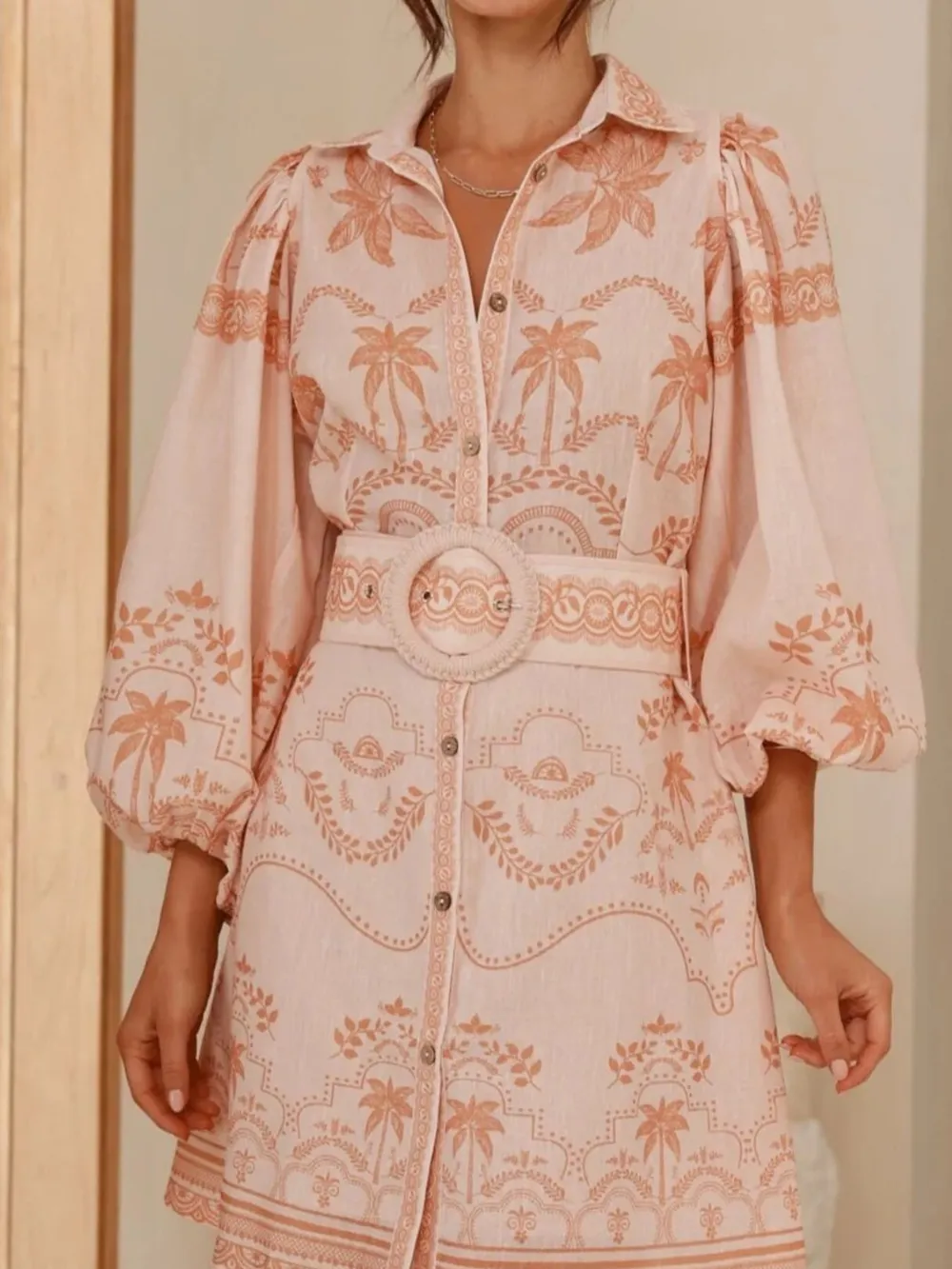 Printed Button Down Shirt Dress with Belt, image 4