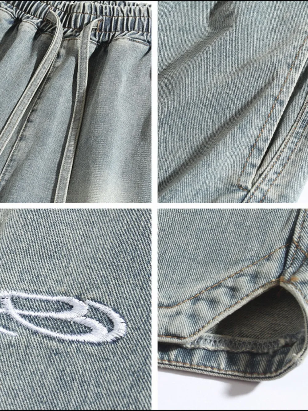 Men's Plus Size Drawstring Denim Shorts, image 4