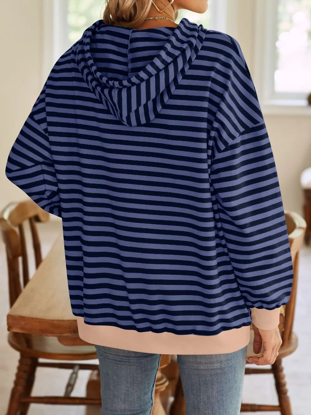 Drawstring Striped Long Sleeve Hoodie, image 26